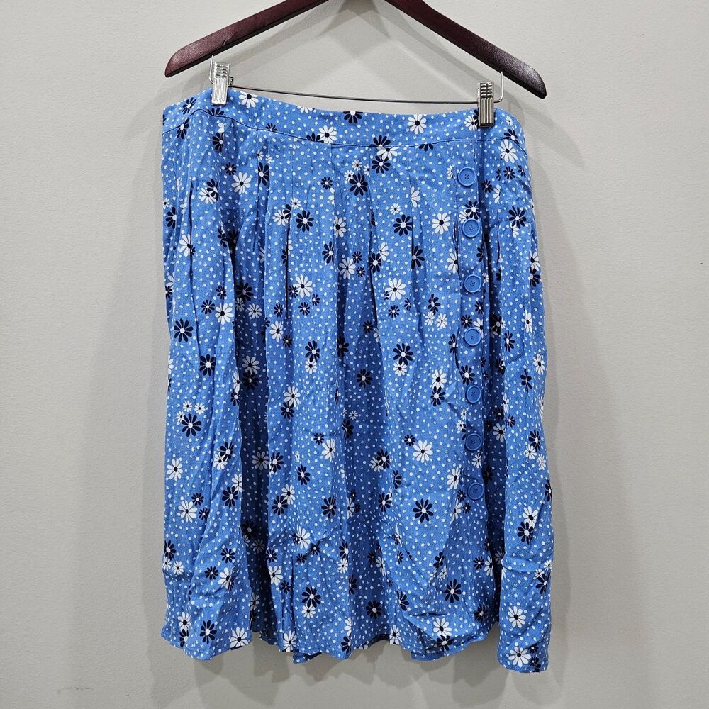 Talbots Women Swing Skirt 14P Blue Buttons Floral Fairy Ethereal Dainty Feminine